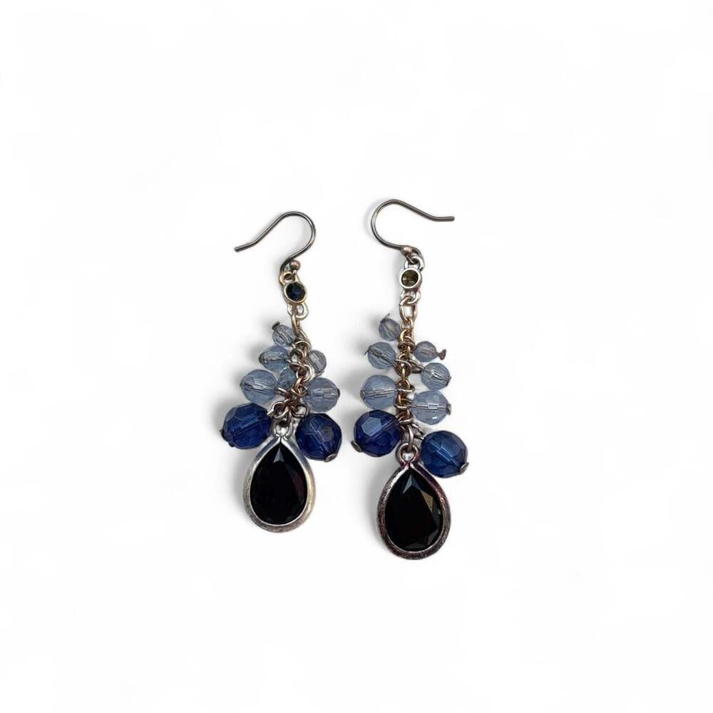 Unbranded Blue and Black Crystal Teardrop Beaded Dangle Earrings